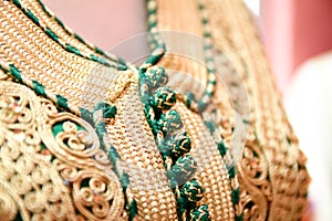 Details of a green Moroccan caftan photo